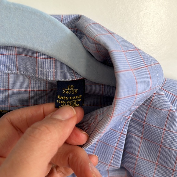 Men’s Club Room Cotton Long Sleeve Button Up Shirt  Blue Size 18 34/35” - Picture 3 of 8